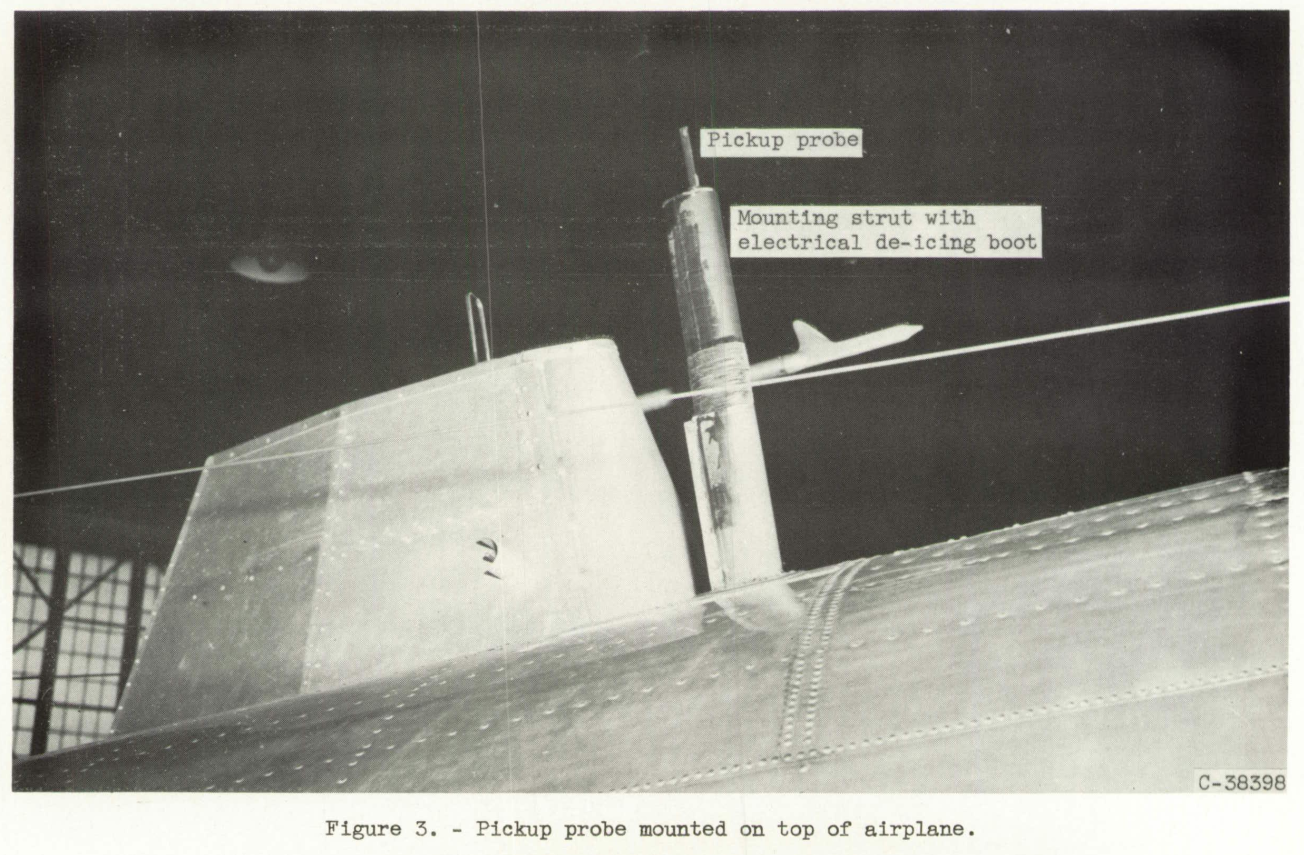 Figure 3 from NACA-TN-3592. Pickup probe mounted on top of airplane.
